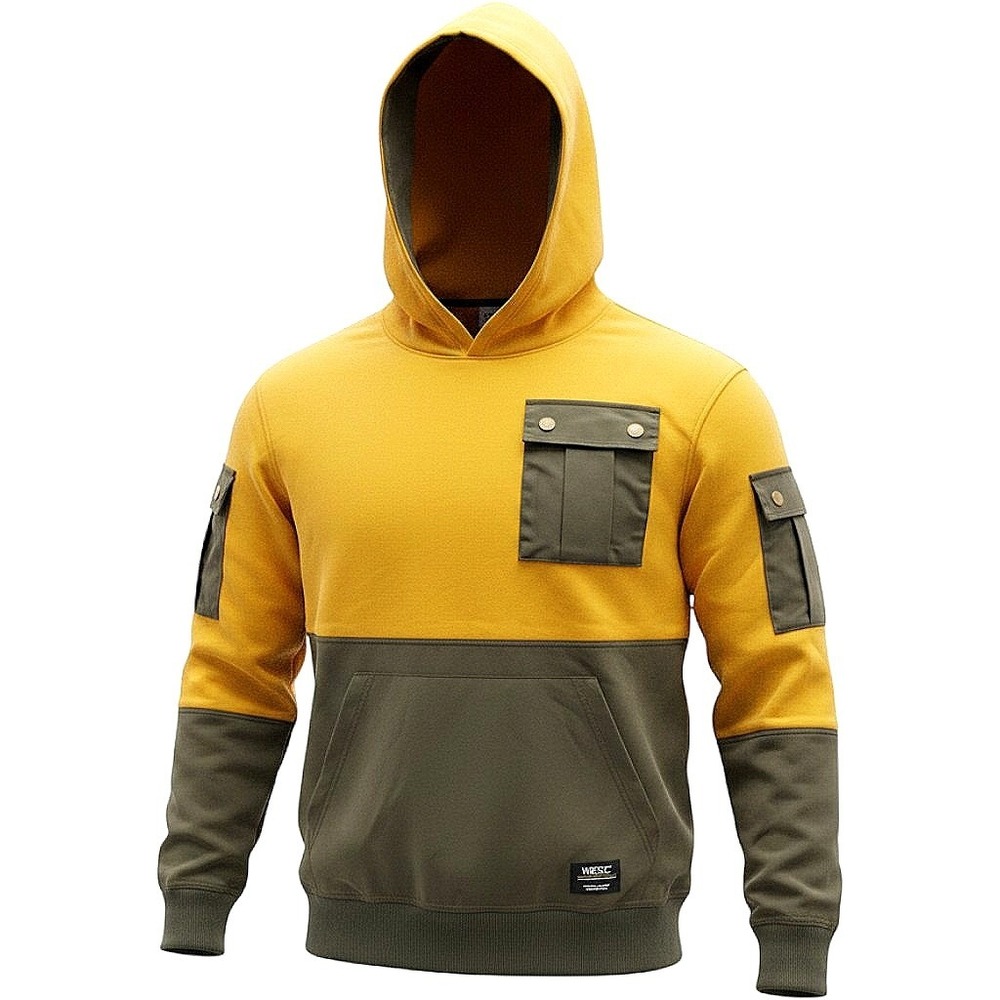 WESC 90s Mike Utility Color Block Hoodie Yellow Olive Green XL O414847T